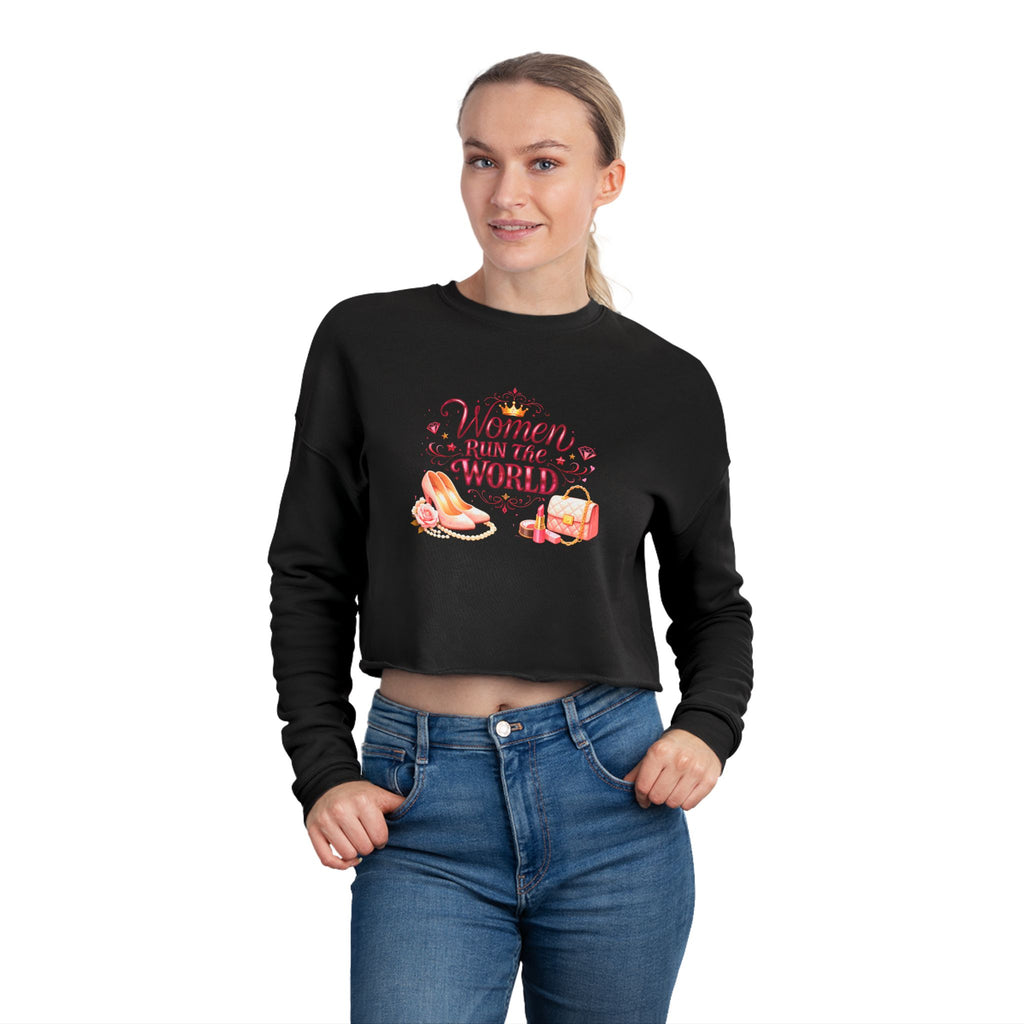Women's Cropped Sweatshirt — "Women Run the World" Feminist Crop Top