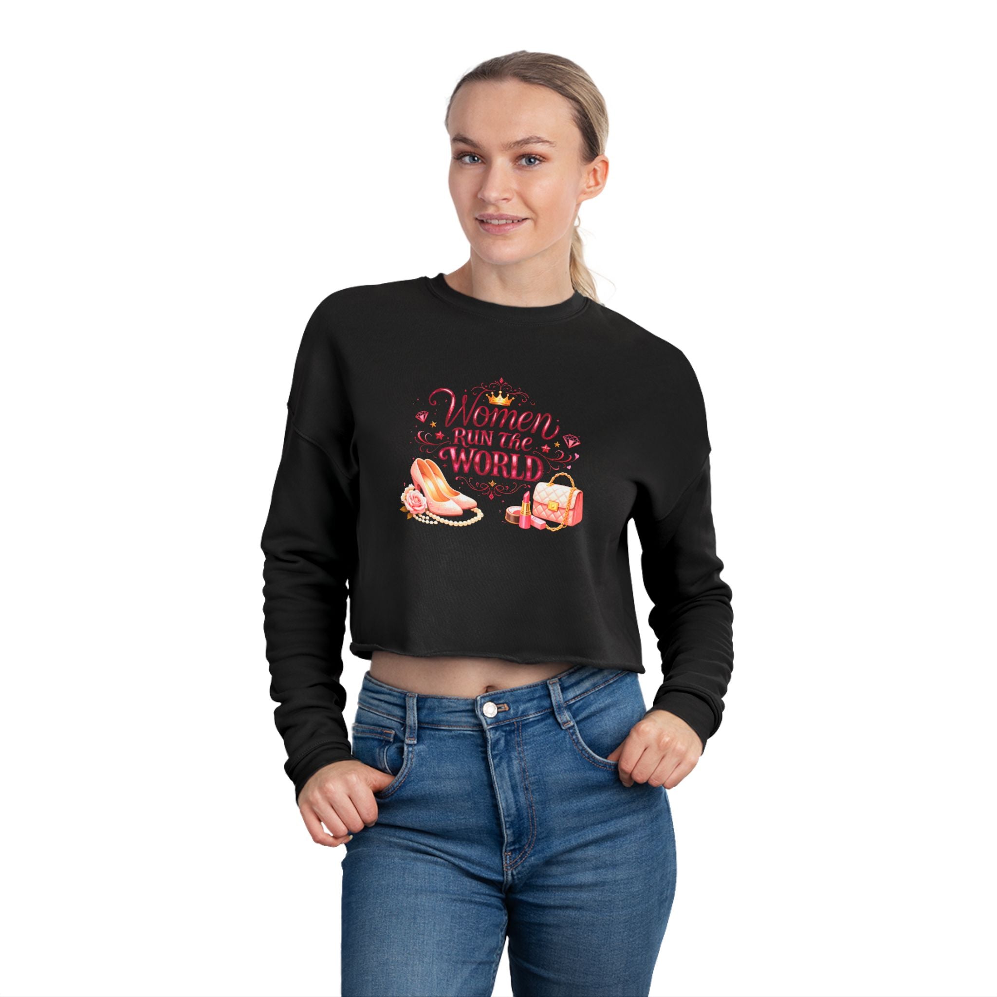 Women's Cropped Sweatshirt — "Women Run the World" Feminist Crop Top
