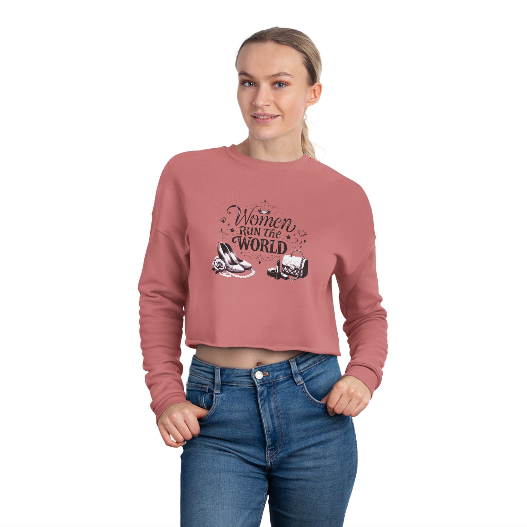 Women's Cropped Sweatshirt — "Women Run the World" Feminist Crop Top