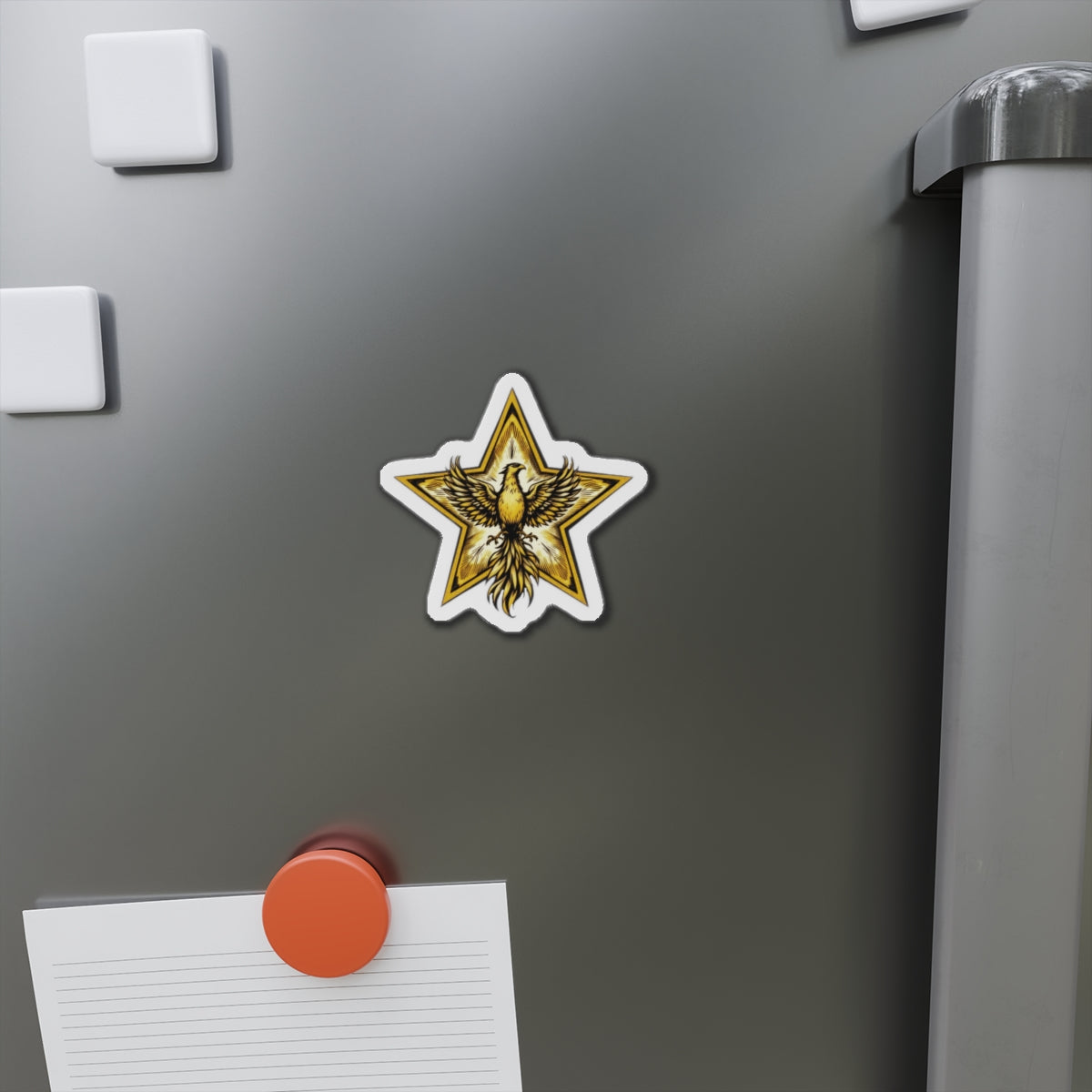 Die-Cut Magnet - Gold Star and Phoenix Bird Design