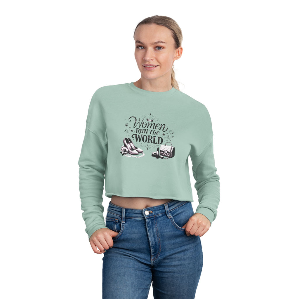 Women's Cropped Sweatshirt — "Women Run the World" Feminist Crop Top