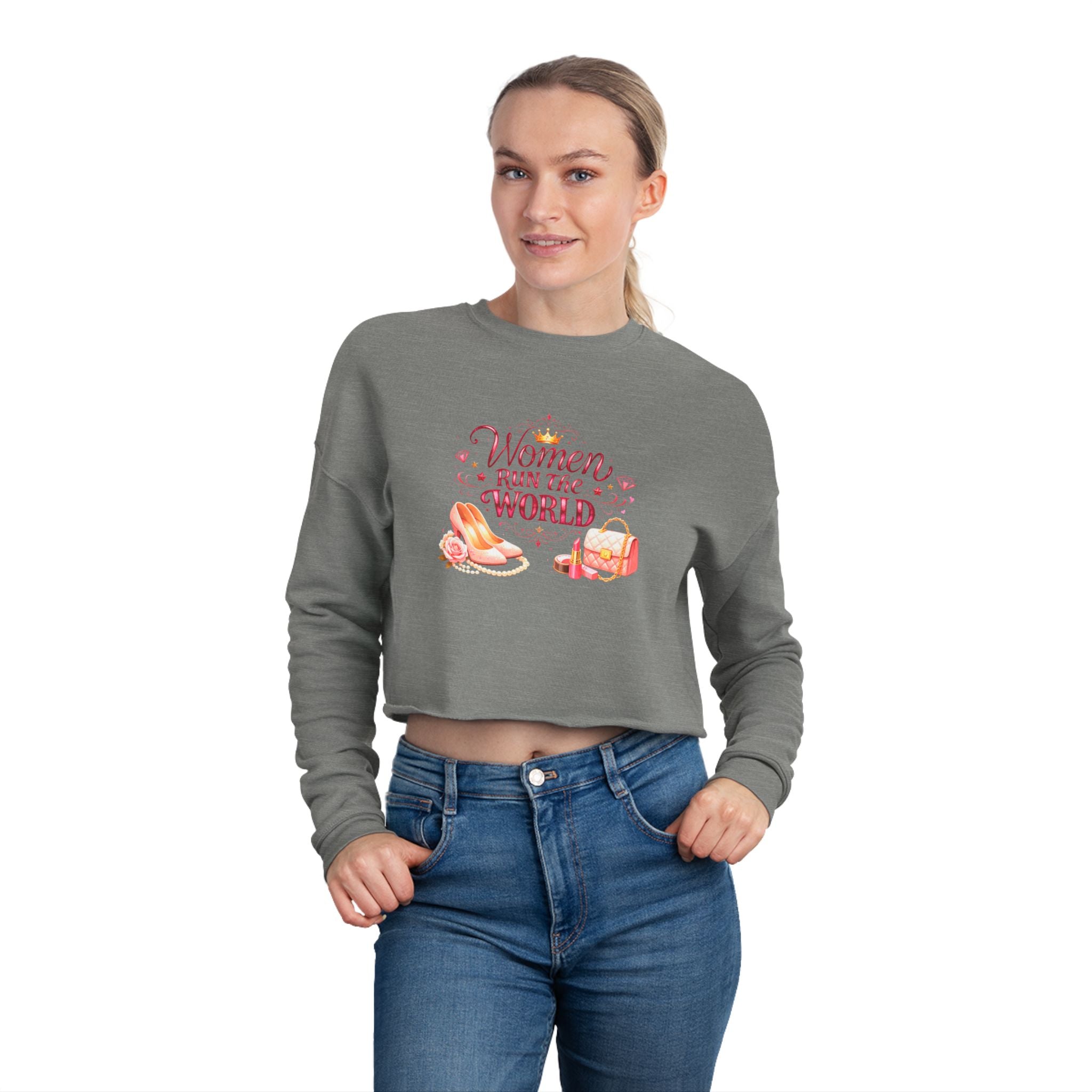 Women's Cropped Sweatshirt — "Women Run the World" Feminist Crop Top